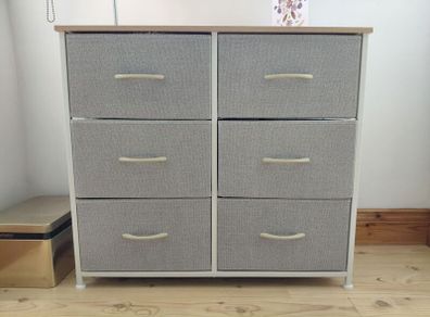6 Drawer Storage Unit Fabric Drawers Wooden Top