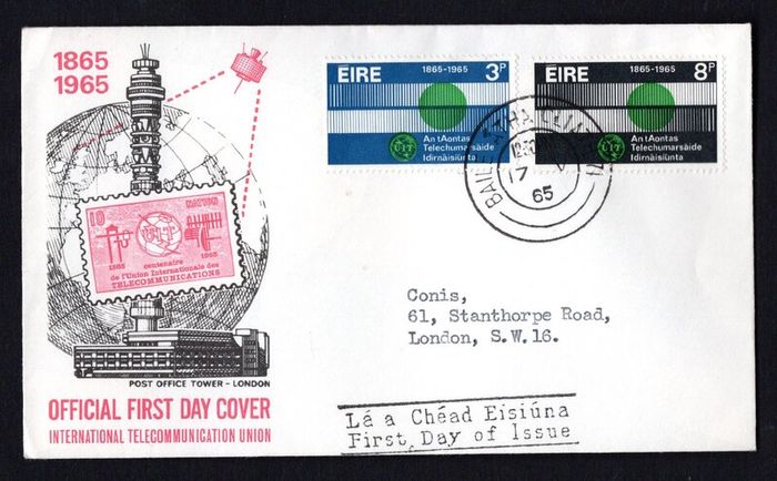 1965 Ireland Centenary International Telecommunications Union Commemorative Stamp Illustrated First Day Cover (FDC)