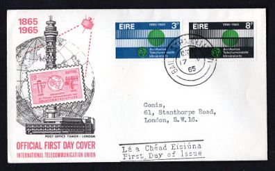1965 Ireland Centenary International Telecommunications Union Commemorative Stamp Illustrated First Day Cover (FDC)
