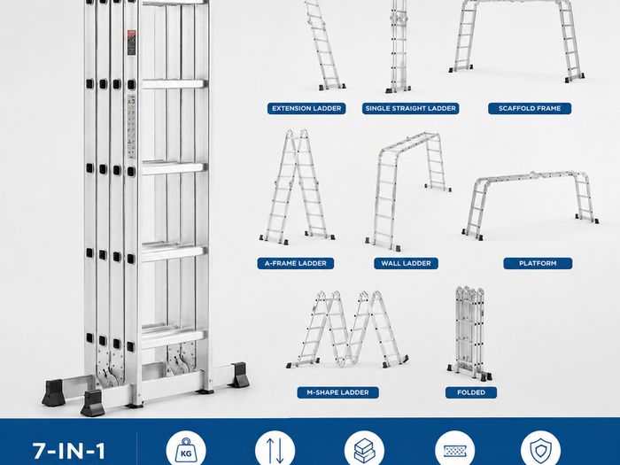 7-in-1 Multi-Purpose Aluminium Ladder 5.75m Folding Extension Ladder 150kg Heavy Duty