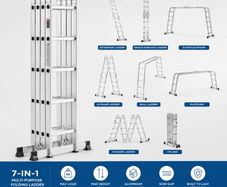 7-in-1 Multi-Purpose Aluminium Ladder 5.75m Folding Extension Ladder 150kg Heavy Duty