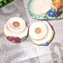 Vintage Hand Painted Ceramic Cruet Shakers design Roses flower balls sitting inside Woven Basket, from Arklow Image 5