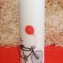 XL Valentines day Birthday wedding day decorative ivory pillar candle me&you tandem bike and red balloon Image 2