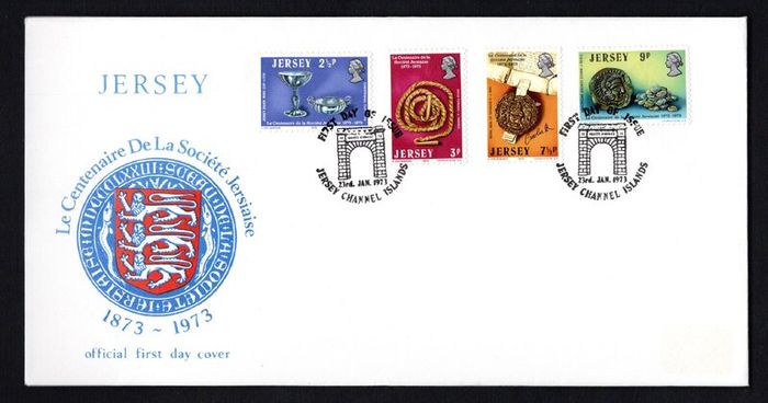 1973 Jersey centenary of La Societe Jersiaise Commemorative Stamps First Day Cover (FDC)