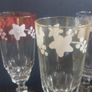 Fabulous Set of Six Vintage Retro Pressed Glass Footed Flutes with Bands of Iridescent Rainbow Colours and Floral Motifs, Capacity 120mls Image 10