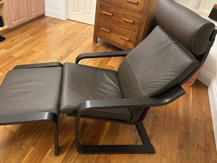 Brand new leather Ikea Poang armchair, footstool