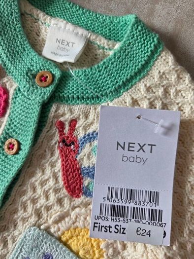 First Size (Newborn), With Tags Next Multi Pastel Crochet Animal Knitted Baby Cardigan