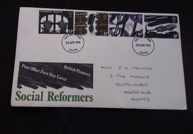 Great Britain Stamps : Social Reformers - British Pioneers , First Day Cover , 1976