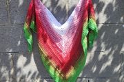 Handmade crochet triangle shawl wrap. Red and green ombre lacy shawl