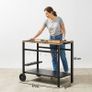 2-Tier BBQ Cart Side Table for Mobile Barbecue with Wheels, Drink Holder, Hooks, Handle, Black and Brown Image 3