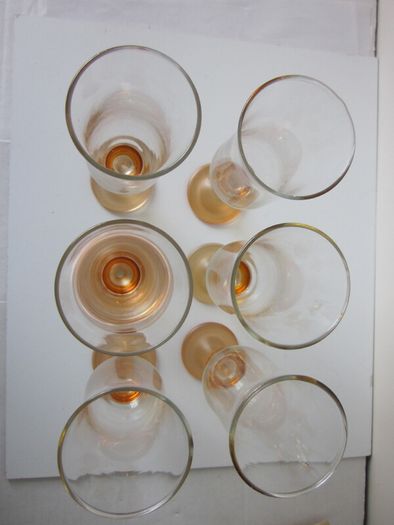 Set of 6 Vintage Amber Bubble Stem Champagne Glass Flutes 18.5cm
