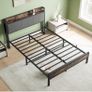 Double Bed Frames with Storage Headboard,Heavy Duty Metal Upholstered Platform Bed Frame Image 7