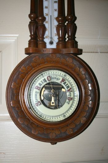 Vintage Barometer Thermometer Hand Carved Body Collectable 1950 Weather Checker L21"