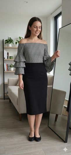 Joseph Ribkoff black and white off shoulders dress