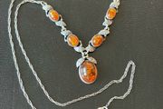silver amber necklace