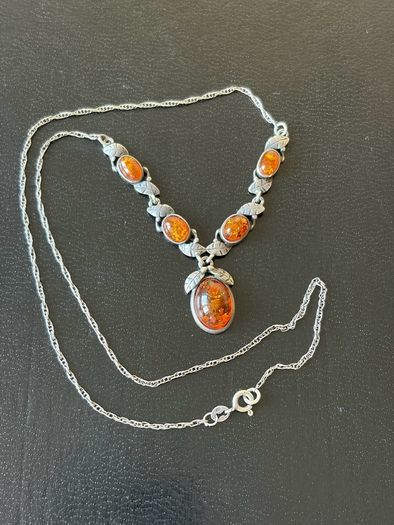 silver amber necklace
