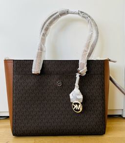 Authentic Michael Kors Large Leather Tote Bag Brown MK Signature