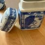 Vintage Asian Blue and White Lidded Ceramic Jar Image 5