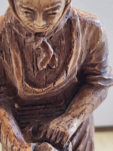 Vintage French Hand Wood Carving Figurine Of A Lady Hand Washing Cloth