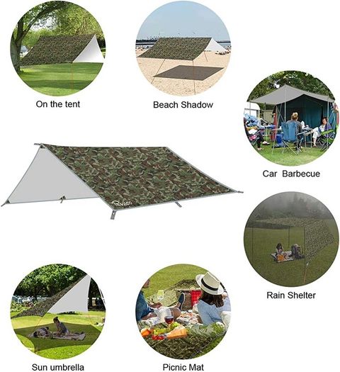 Hammock Rain Fly Tent Tarp, 3m x 3m Tarpaulin Portable Sunshade Lightweight Waterproof Groundsheet Windproof Camping gazebo Picnic Mat Anti UV Sun Shelter for Camping Travel Beach (FREE SHIPPING)