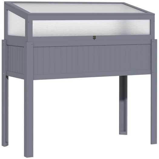 2-IN-1 Raised Garden Bed with Cold Frame Greenhouse, Elevated Garden Box with Openable Top for Flowers, Vegetables, Plants, Grey