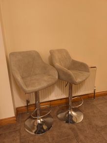 Grey Velvet Adjustable Swivel Bar Stools (Good condition)