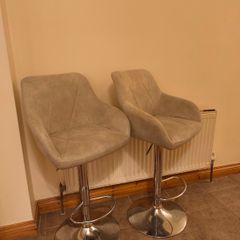 Grey Velvet Adjustable Swivel Bar Stools (Good condition)