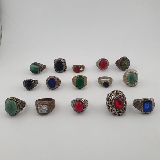 15 Vintage Rings Mixed Lot  Antique Brass Collectible Jewelry