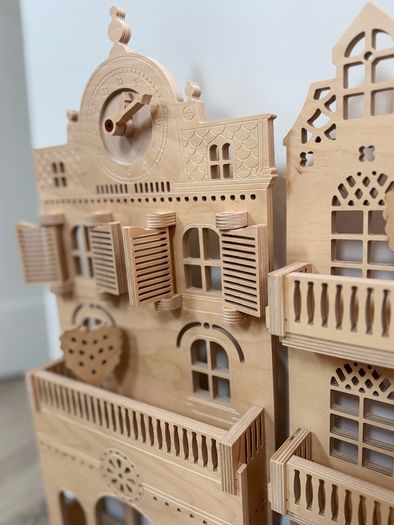 Set of 2 x Wooden play dollhouse | Nursery wall decor neutral dollhouse