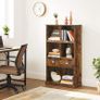 _Bookcase, with 4 levels, bookcase, standing shelf, with label holders and one drawer, for office, living room, bedroom, 67.5 x 30 x 120 cm, vintage brown Image 2