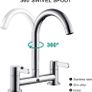 Kitchen Sink Mixer Taps, 2 Hole Kitchen Faucet, 360 Degree Swivel Spout Dual Lever Sink Mixer Tap, Deck Mounted Kitchen Taps, Cold and Hot Mixer Tap, Sink Tap 1/4 Turn with UK Standard Fittings (FREE POSTAGE) Image 2
