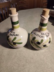 2 AT  15.00  Euro EACH Vintage Benegiamo Handmade Italian Ceramic Olive Oil Terracotta Bottle With Cork