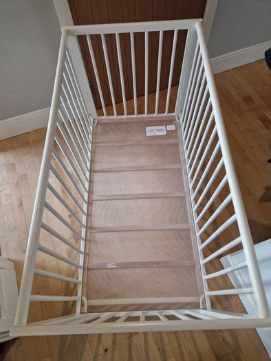 White Wooden Baby Cot Crib with Mattress Excellent Condition