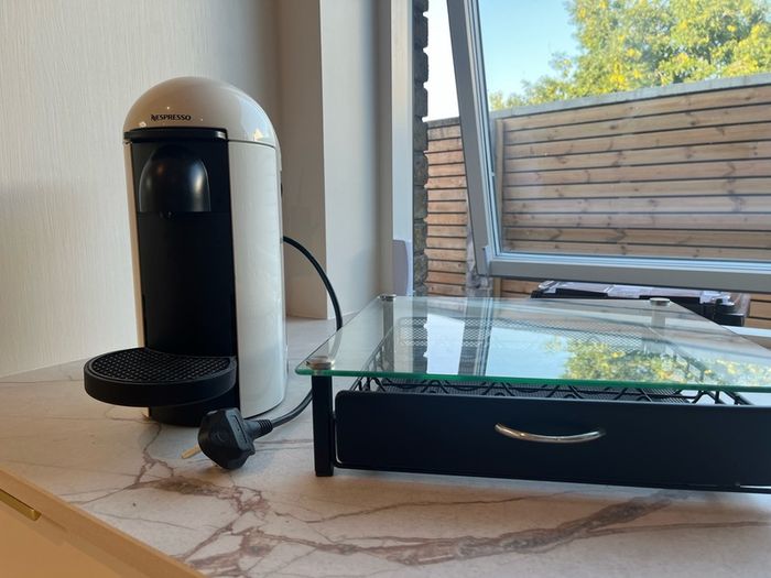 Nespresso Vertuo Plus Coffee Pod Machine with pod storage