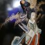 Vintage large Japanese Mother of Pearl Wall Panel / Black Lacquer Geisha Warrior & Floral ORIENTAL WALL ART Image 8