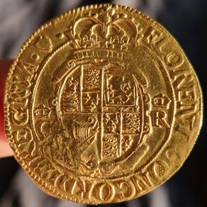 1633/4 aUnc Hammered Gold Unite. Irish Harp Mintmark.