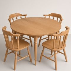 Round Wooden Dining Table & Chairs