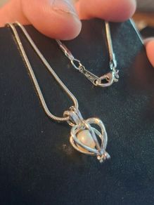 18k White Gold Plated Heart-cage Pearl Pendant Snake Chain