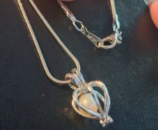 18k White Gold Plated Heart-cage Pearl Pendant Snake Chain