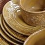 Vintage Tams Staffordshire Mustard-Gold Floral Soup Set (16 pcs) Image 4