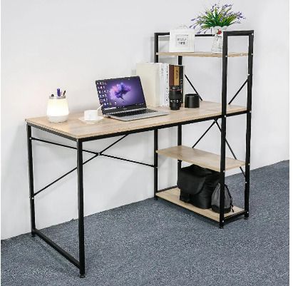 BRAND NEW Modern Style Computer Desk with 4 Tiers Bookshelf for Home Office Studying Living Room Furniture
