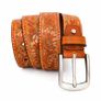 Unisex Genuine Leather Belt Vintage Embossed Design with Antique Buckle Casual & Formal Waist Belt Image 2