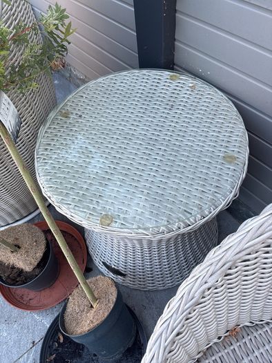 Patio Set - 2 Swivel Ratten Chairs with Glass Top Table
