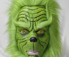 The Grinch Halloween latex mask with hair.