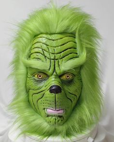 The Grinch Halloween latex mask with hair.