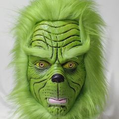 The Grinch Halloween latex mask with hair.