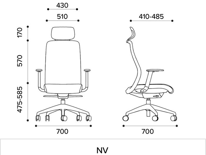 NV High Back Swivel Mesh Chair Grey Frame with adjustable arms and headrest