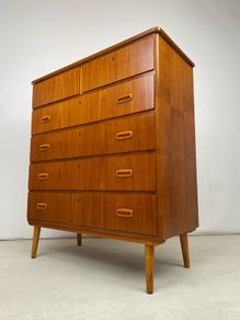 Mid Century Scandi Teak Tallboy Chest of Drawers