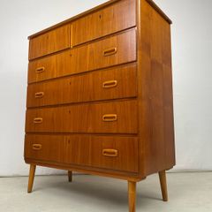 Mid Century Scandi Teak Tallboy Chest of Drawers