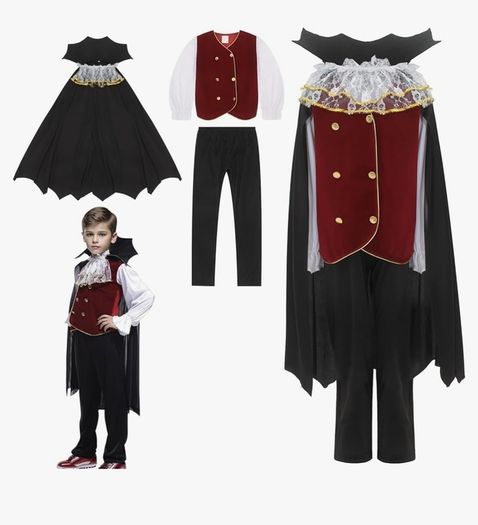 Black Vampire Dracula Cape with Stand-Up Collar - Halloween Costume  for Kids